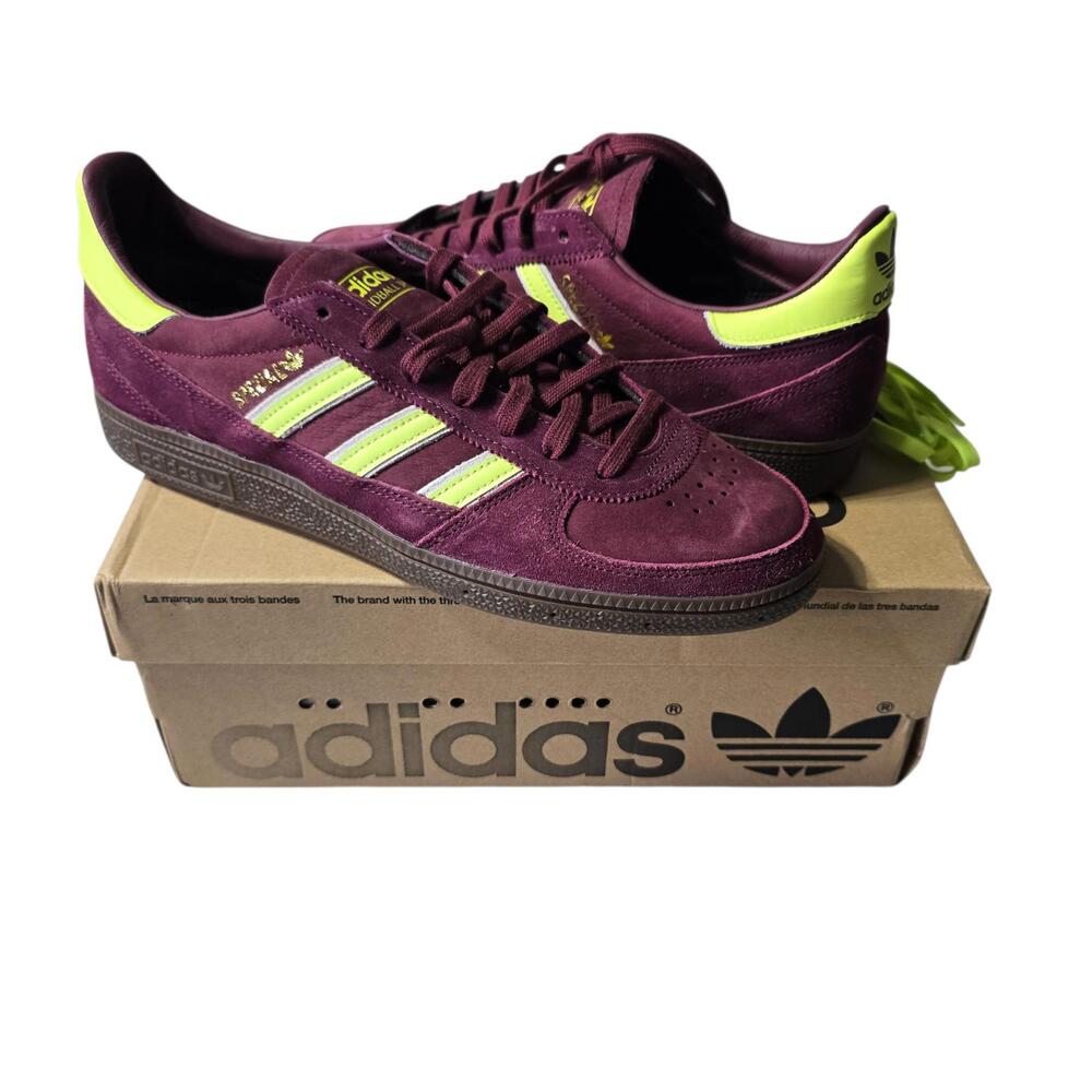 Adidas Spezial Burgundy and Neon Yellow Suede Sneakers Size 11.5 US